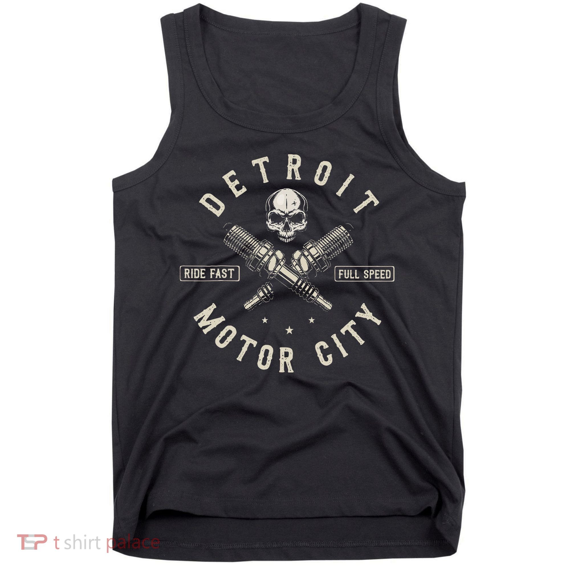 Detroit Michigan Motor City Spark Plug Wings Ride Fast Speed Tank Top