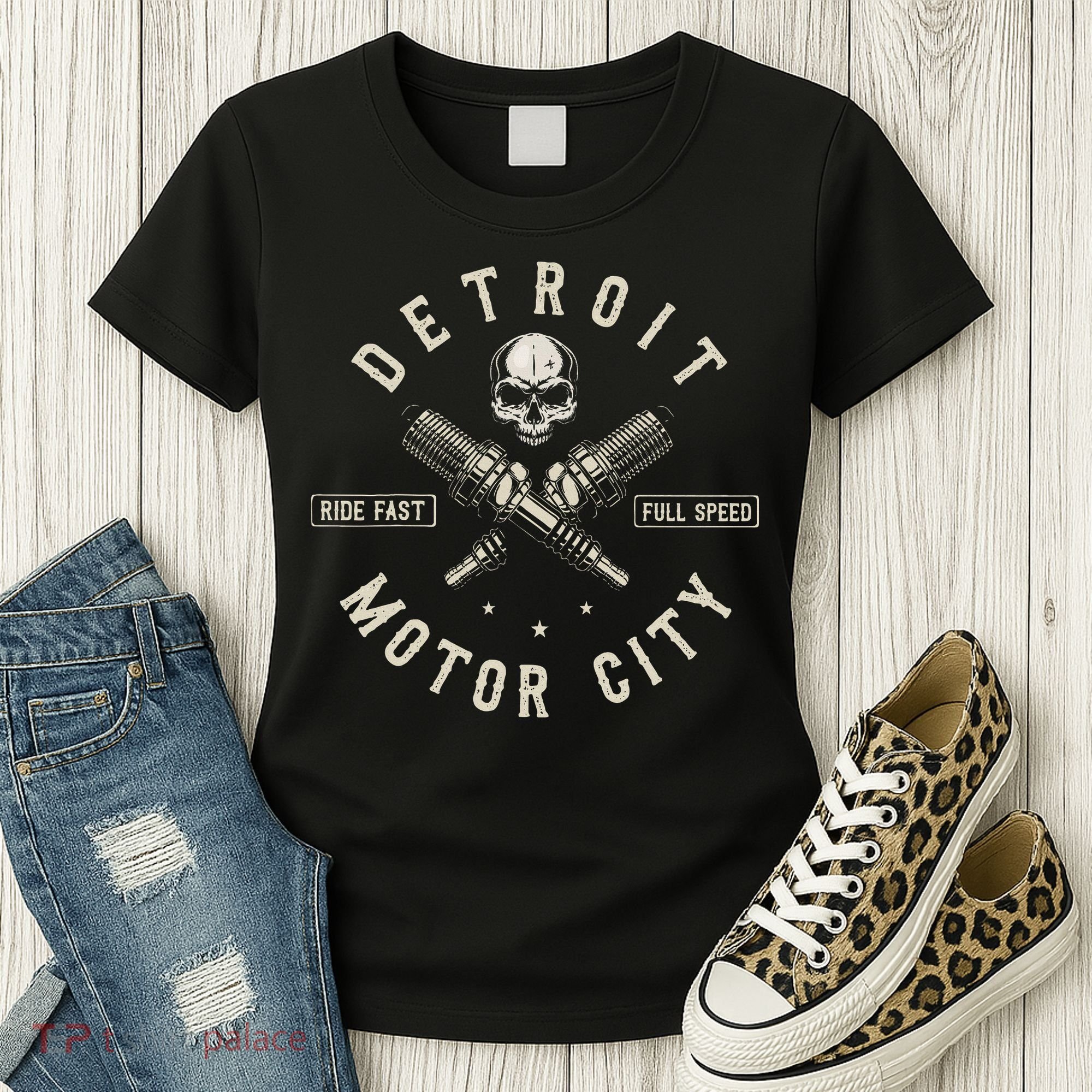 Detroit Michigan Motor City Spark Plug Wings Ride Fast Speed Women's T-Shirt