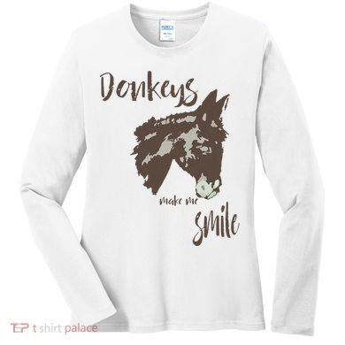 Donkeys Make Me Smile Cute Donkey Women's Long Sleeve Shirt