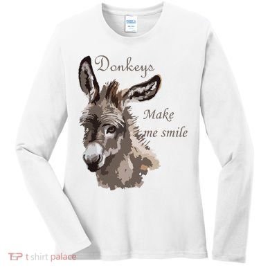 Donkeys Make Me Smile Cute Miniature DonkeyTail Lovers Women's Long Sleeve Shirt