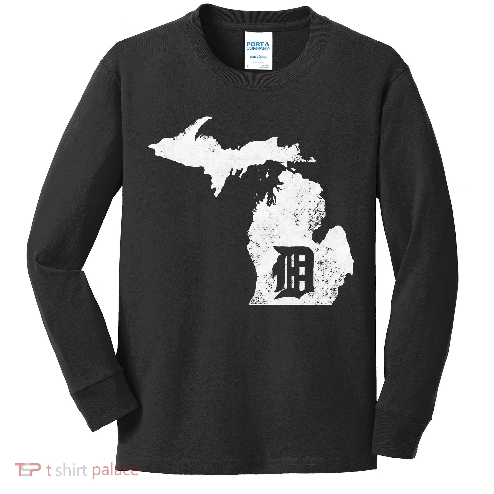Detroit Michigan Motor City Midwest D Mitten Kids Long Sleeve Shirt