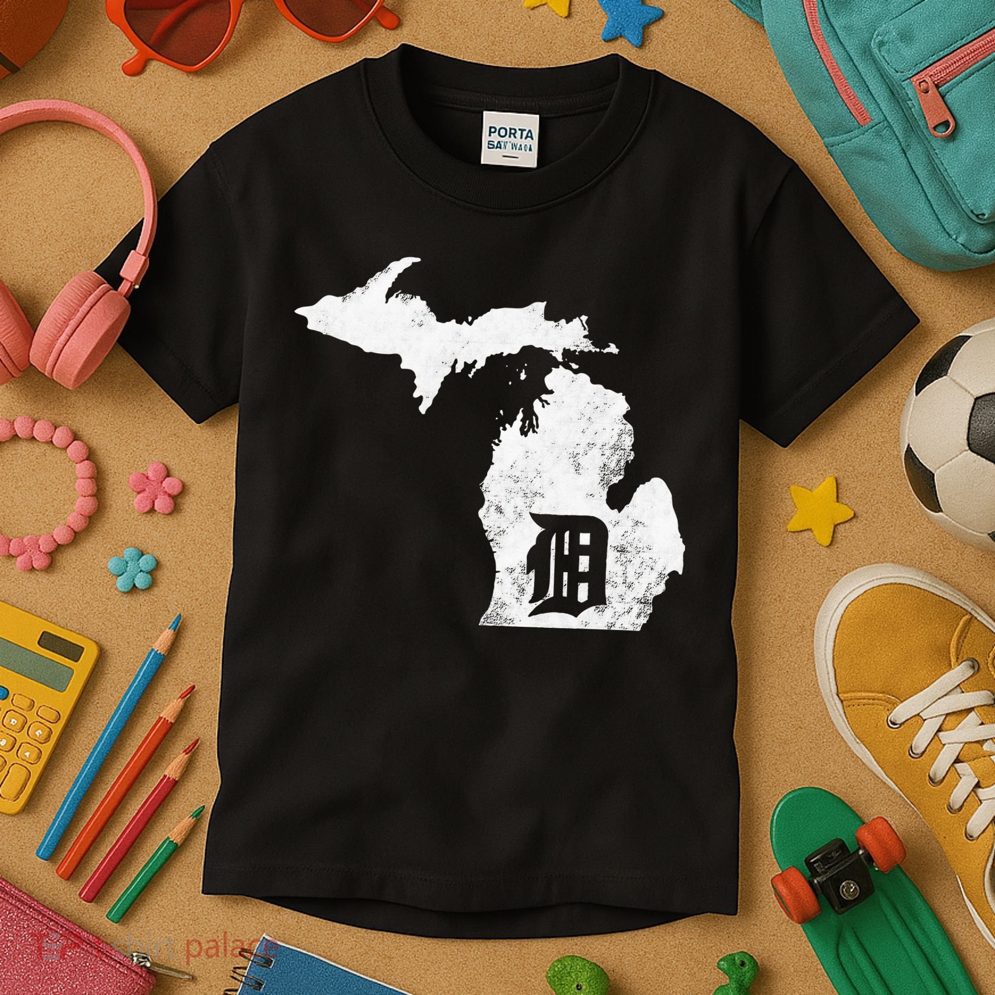 Detroit Michigan Motor City Midwest D Mitten Kids T-Shirt