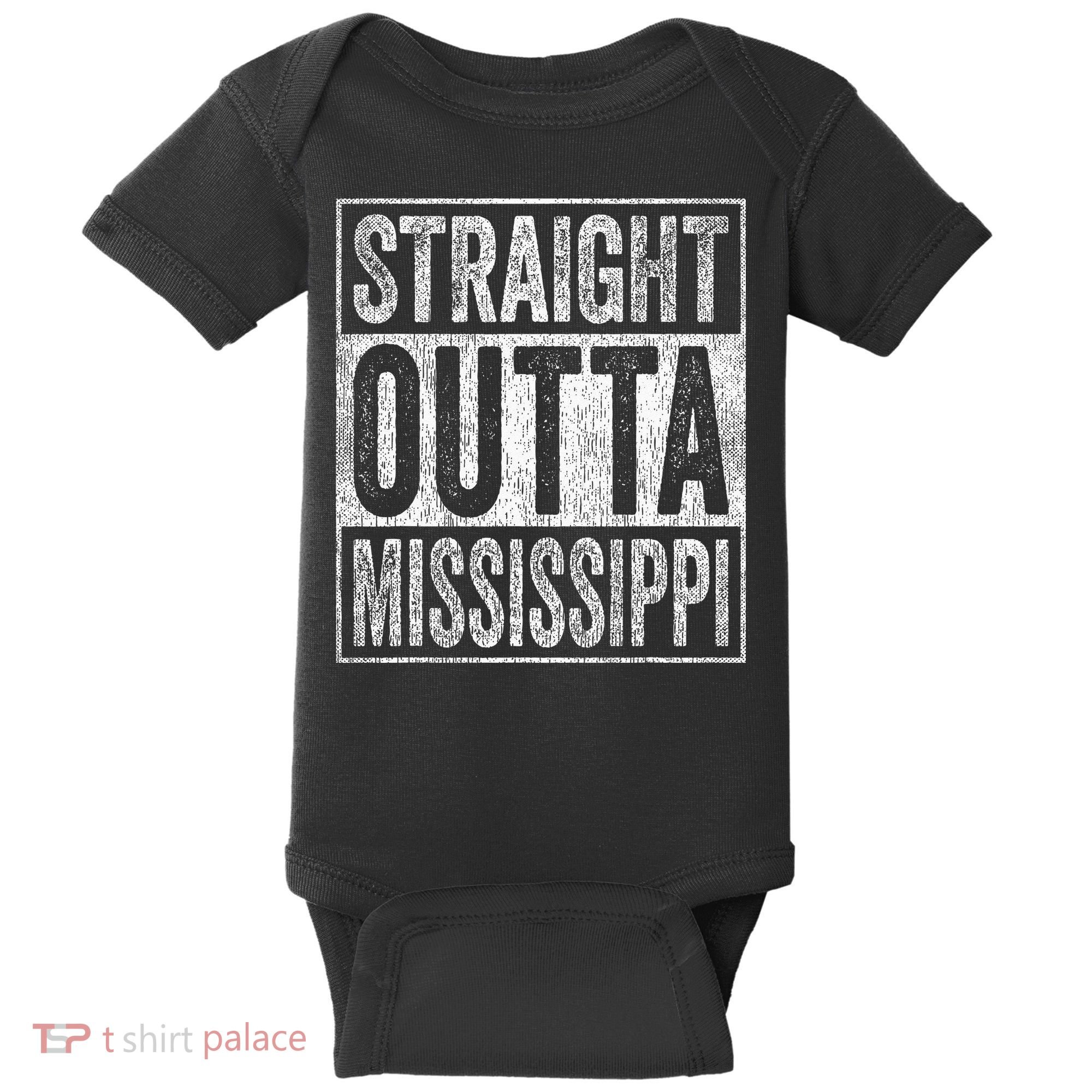 Distressed Mississippi Outfit MS Straight Outta Mississippi Baby Bodysuit