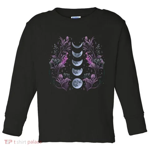 Dark Moon Phases Toddler Long Sleeve in the selected color