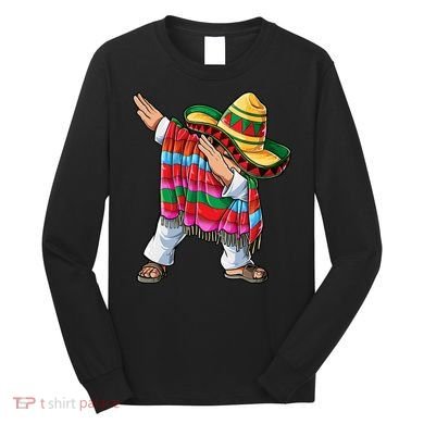 Dabbing Mexican Poncho Cinco De Mayo Boys Men Sombrero Dab Long Sleeve Shirt