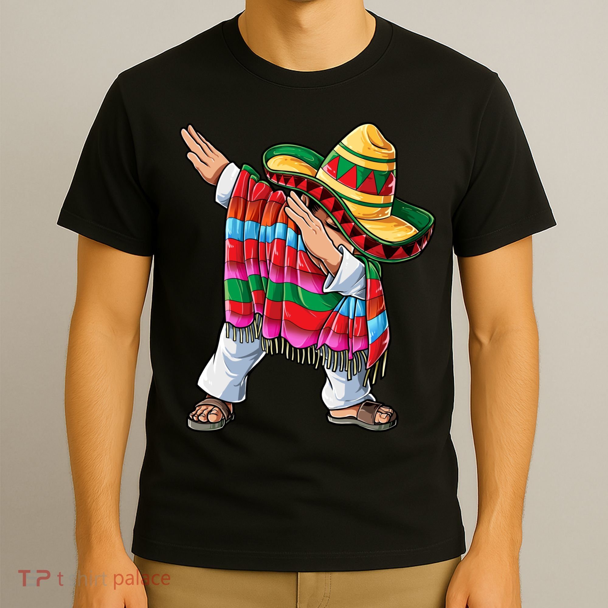 Dabbing Mexican Poncho Cinco De Mayo Boys Men Sombrero Dab T-Shirt
