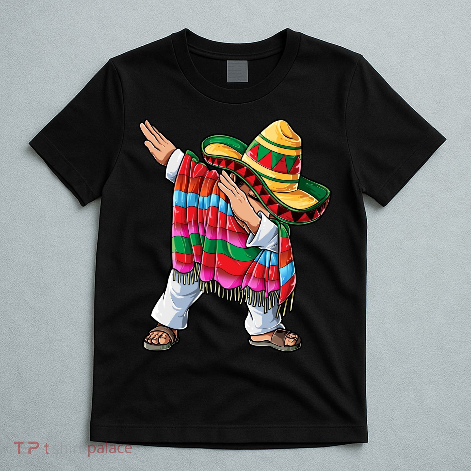 Dabbing Mexican Poncho Cinco De Mayo Boys Men Sombrero Dab T-Shirt