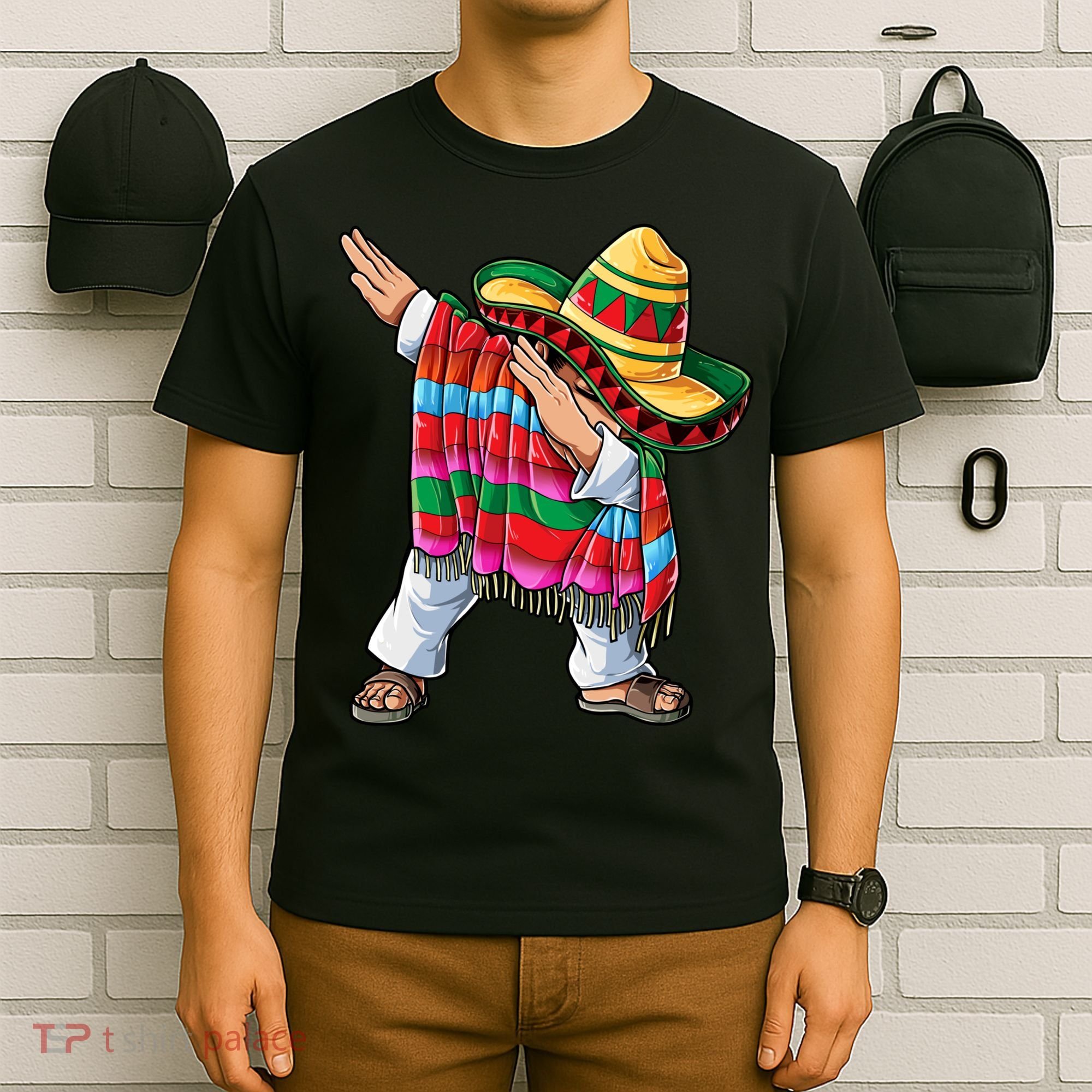 Dabbing Mexican Poncho Cinco De Mayo Boys Men Sombrero Dab T-Shirt