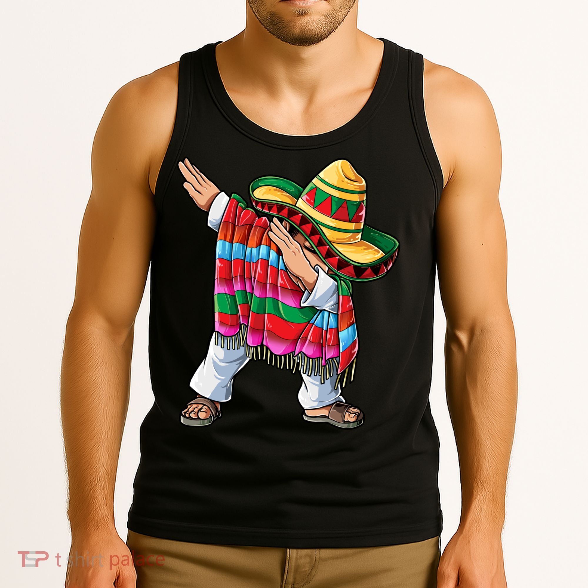 Dabbing Mexican Poncho Cinco De Mayo Boys Men Sombrero Dab Tank Top