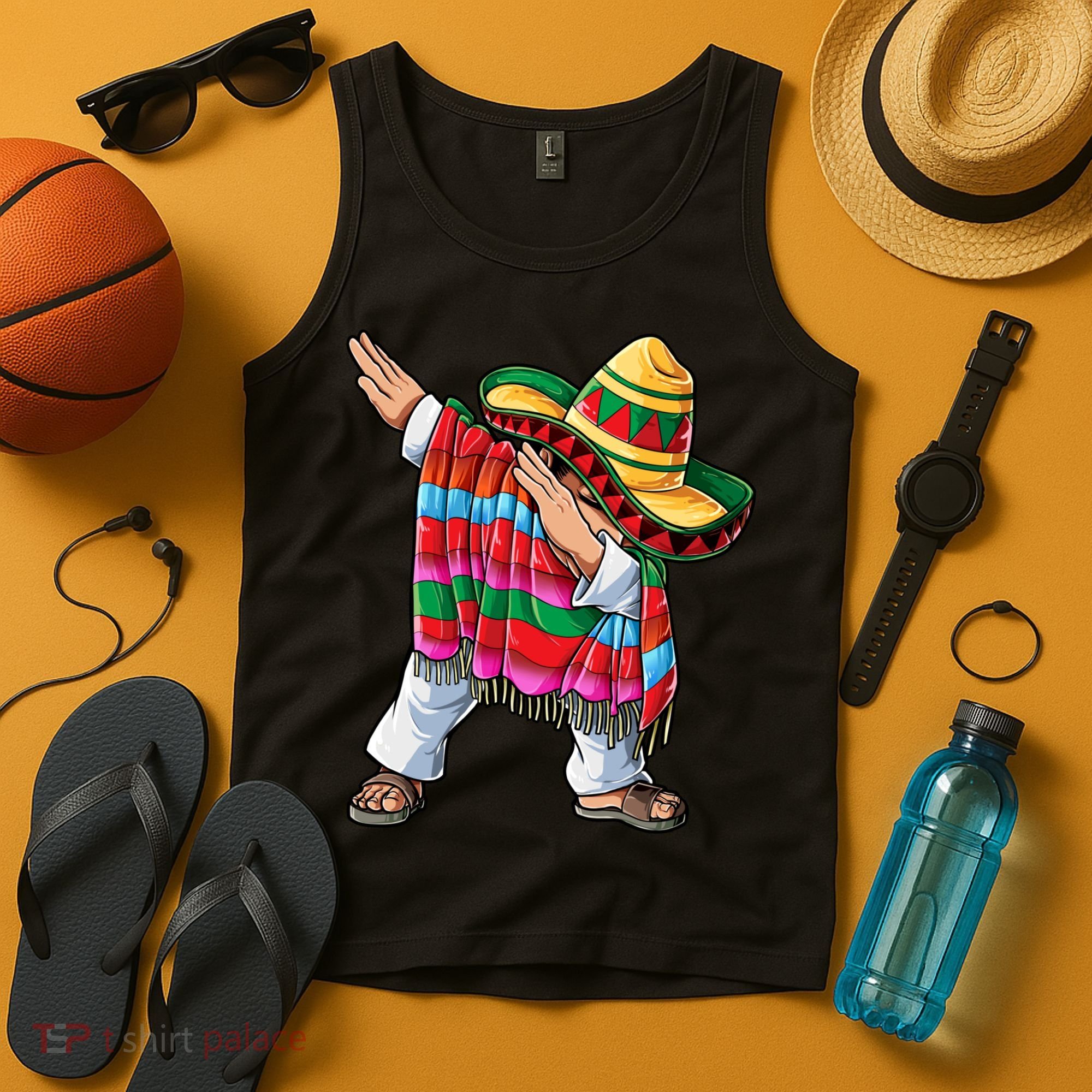 Dabbing Mexican Poncho Cinco De Mayo Boys Men Sombrero Dab Tank Top