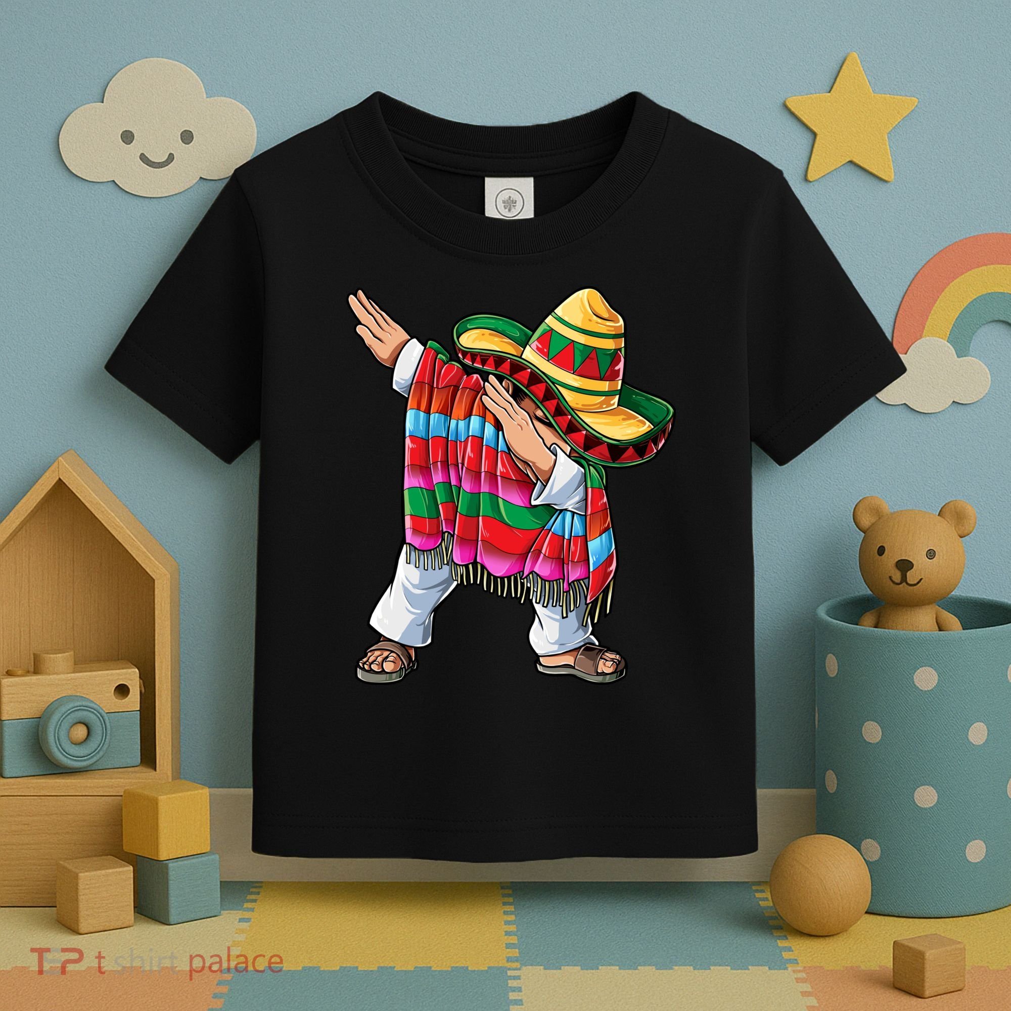 Dabbing Mexican Poncho Cinco De Mayo Boys Men Sombrero Dab Toddler T-Shirt