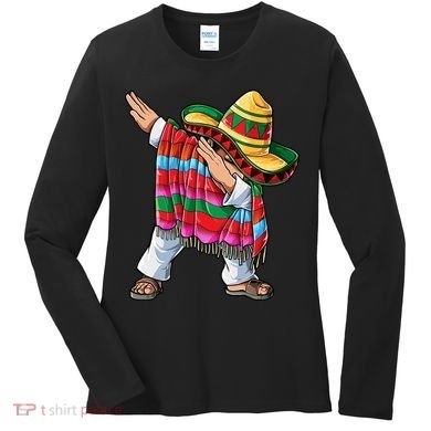 Dabbing Mexican Poncho Cinco De Mayo Boys Men Sombrero Dab Women's Long Sleeve Shirt