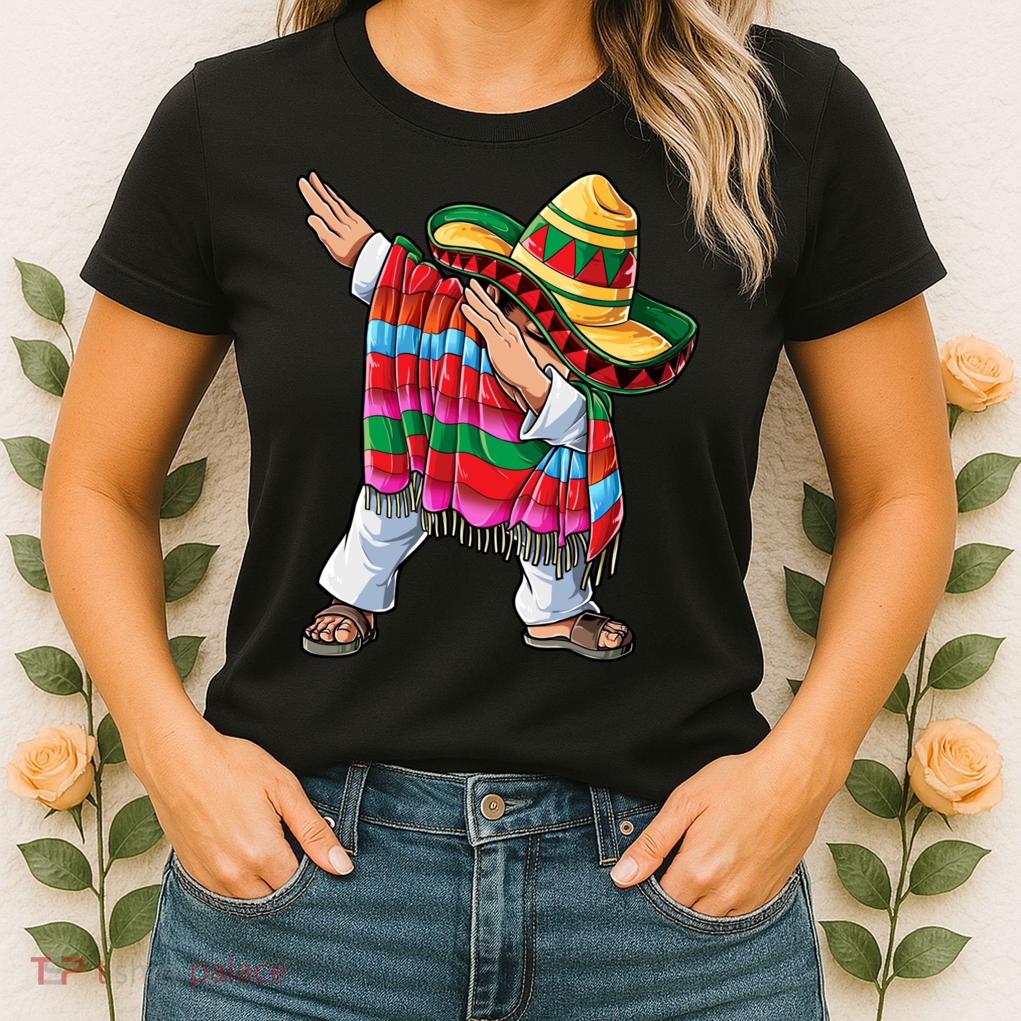 Dabbing Mexican Poncho Cinco De Mayo Boys Men Sombrero Dab Women's T-Shirt