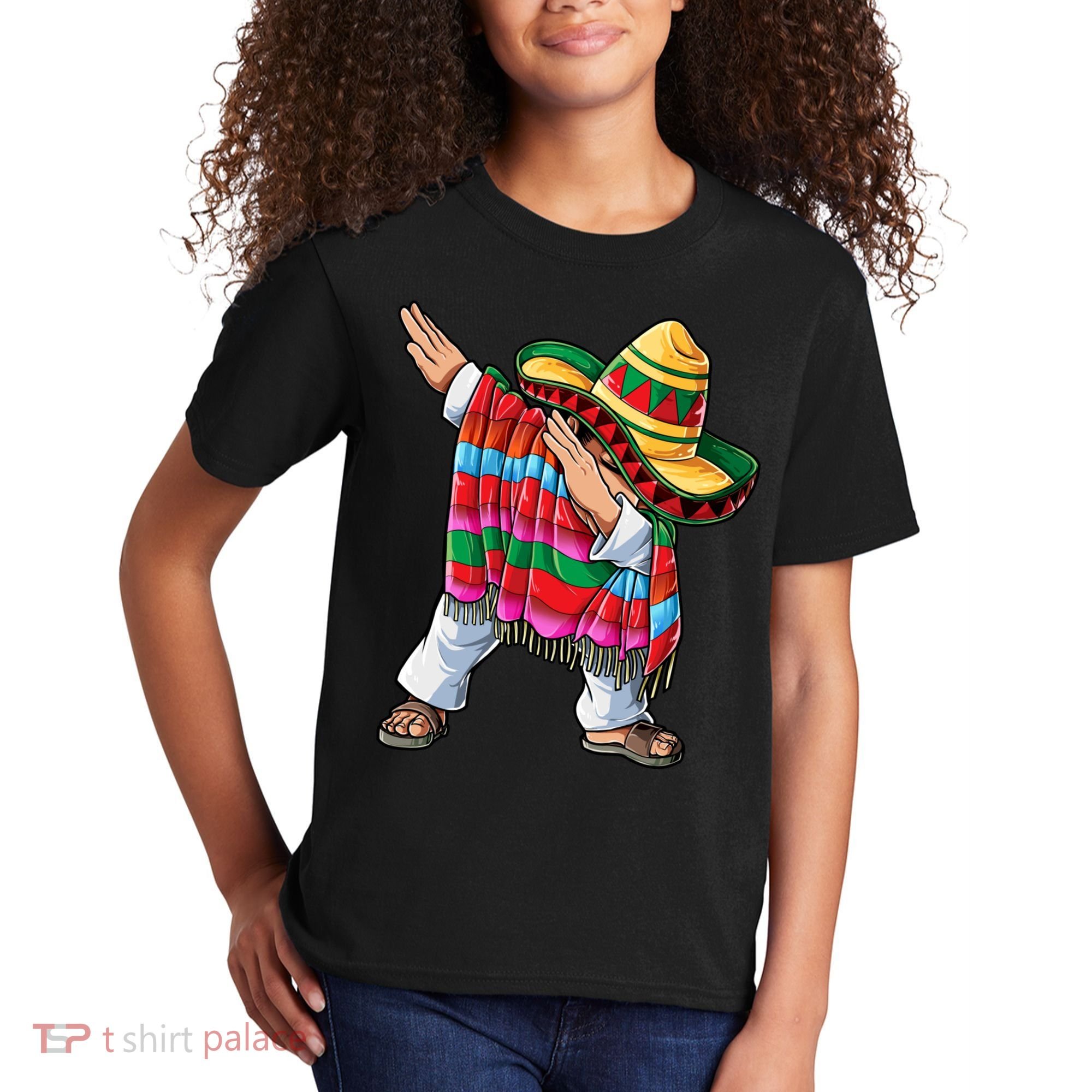 Dabbing Mexican Poncho Cinco De Mayo Boys Men Sombrero Dab Kids T-Shirt