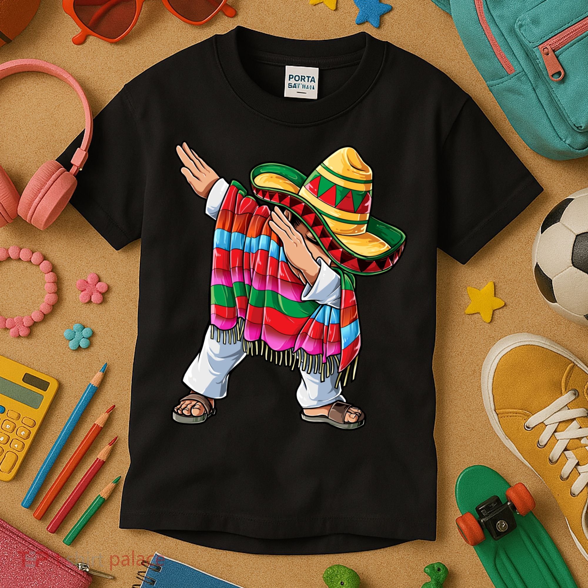 Dabbing Mexican Poncho Cinco De Mayo Boys Men Sombrero Dab Kids T-Shirt