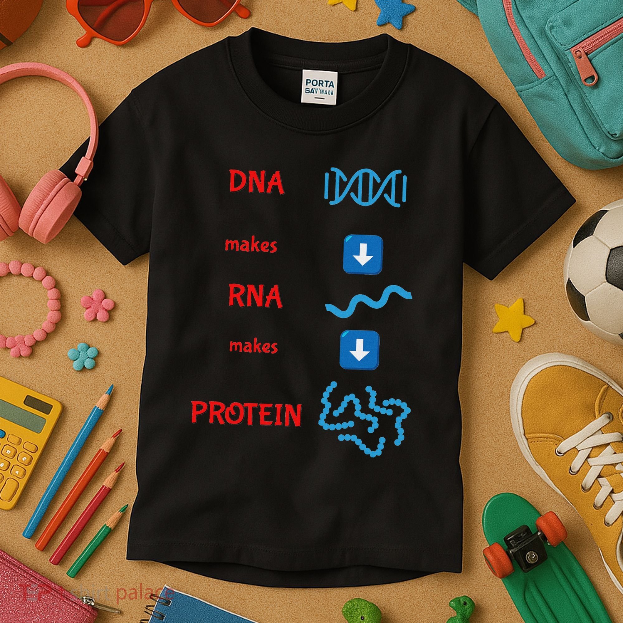 Dna Makes Rna Makes Protein Molecular Cell Biology Kids T-Shirt