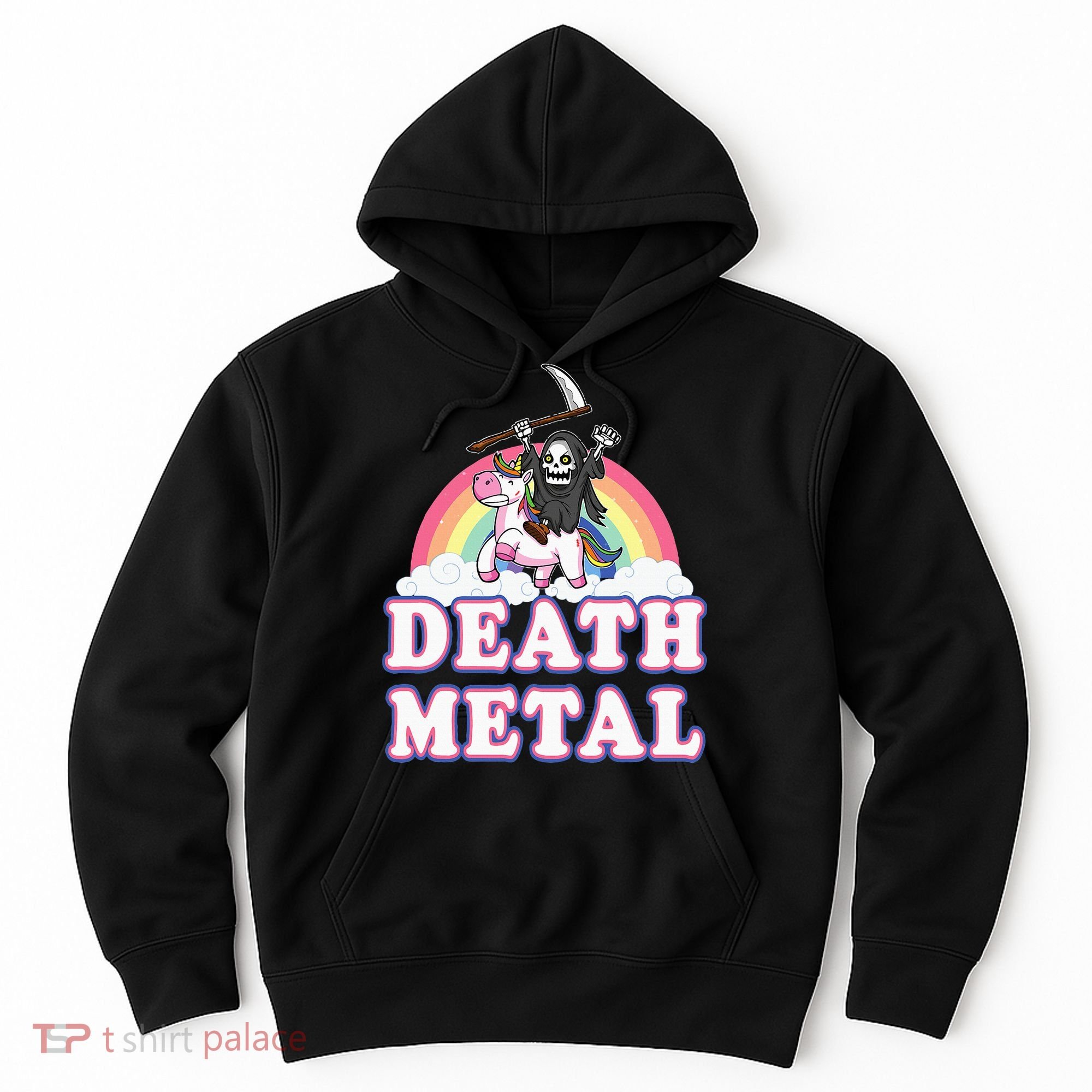 Death Metal Rock Music Rainbow Grim Reaper Riding Unicorn Hoodie