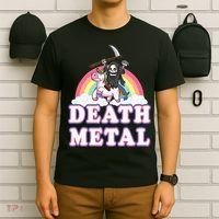 Death Metal Rock Music Rainbow Grim Reaper Riding Unicorn T-Shirt thumb 6