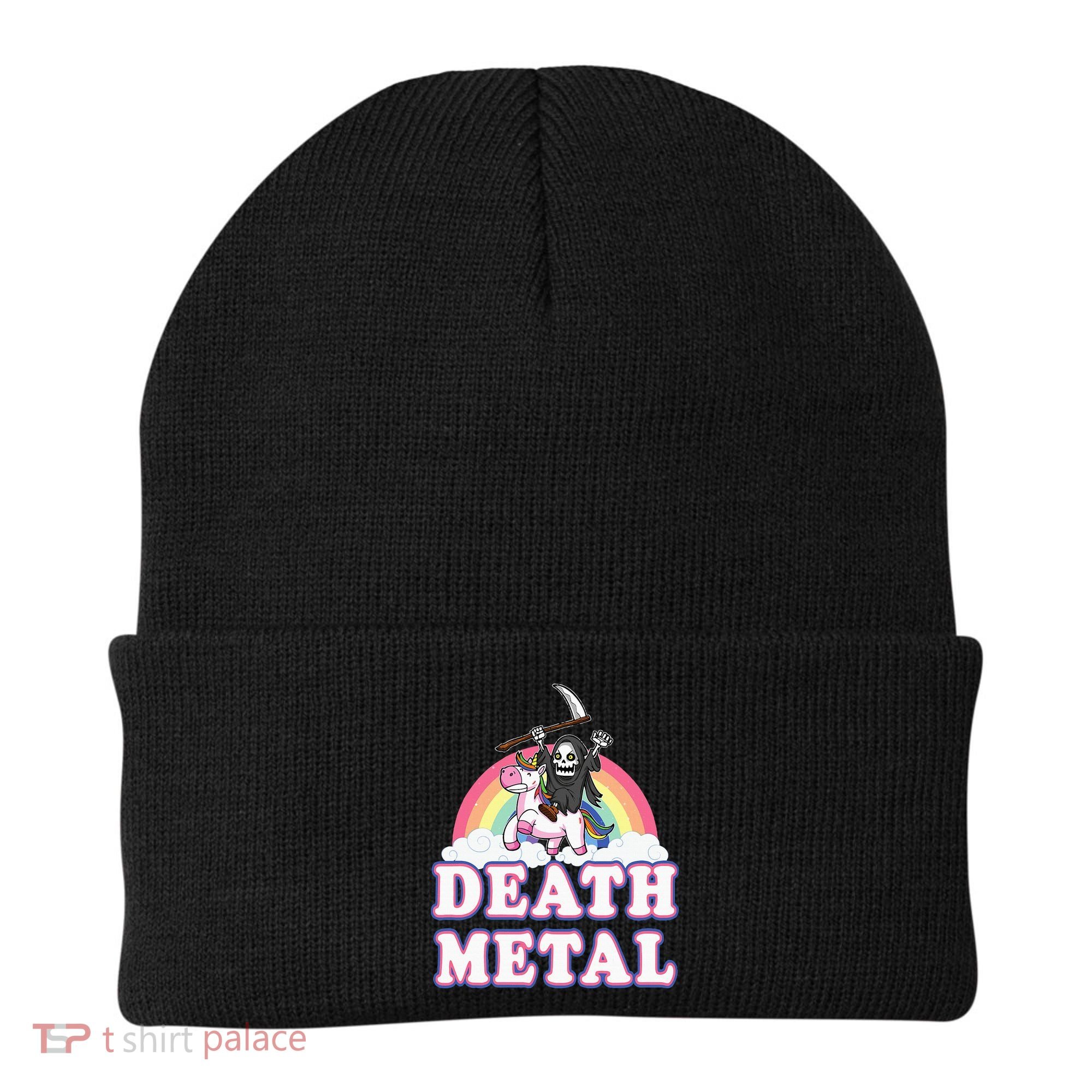 Death Metal Rock Music Rainbow Grim Reaper Riding Unicorn Beanie
