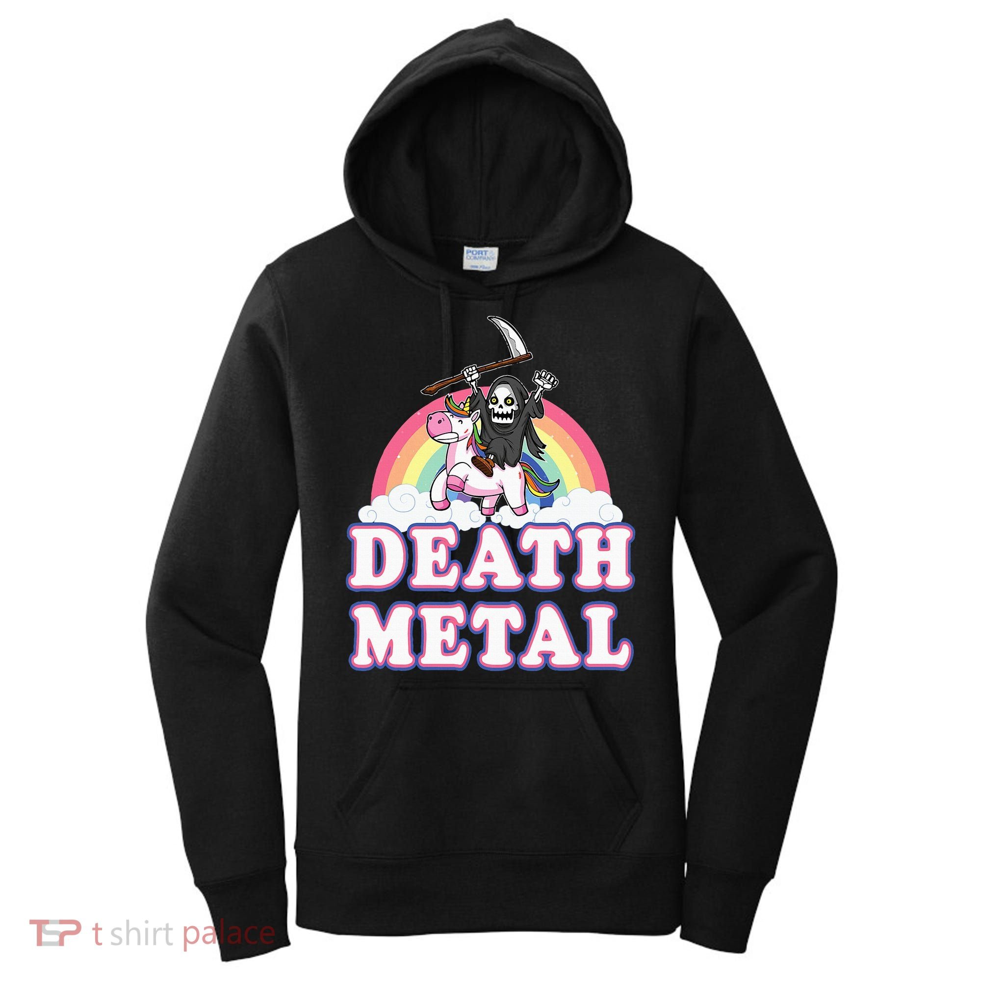 Death Metal Rock Music Rainbow Grim Reaper Riding Unicorn Women's Hoodie