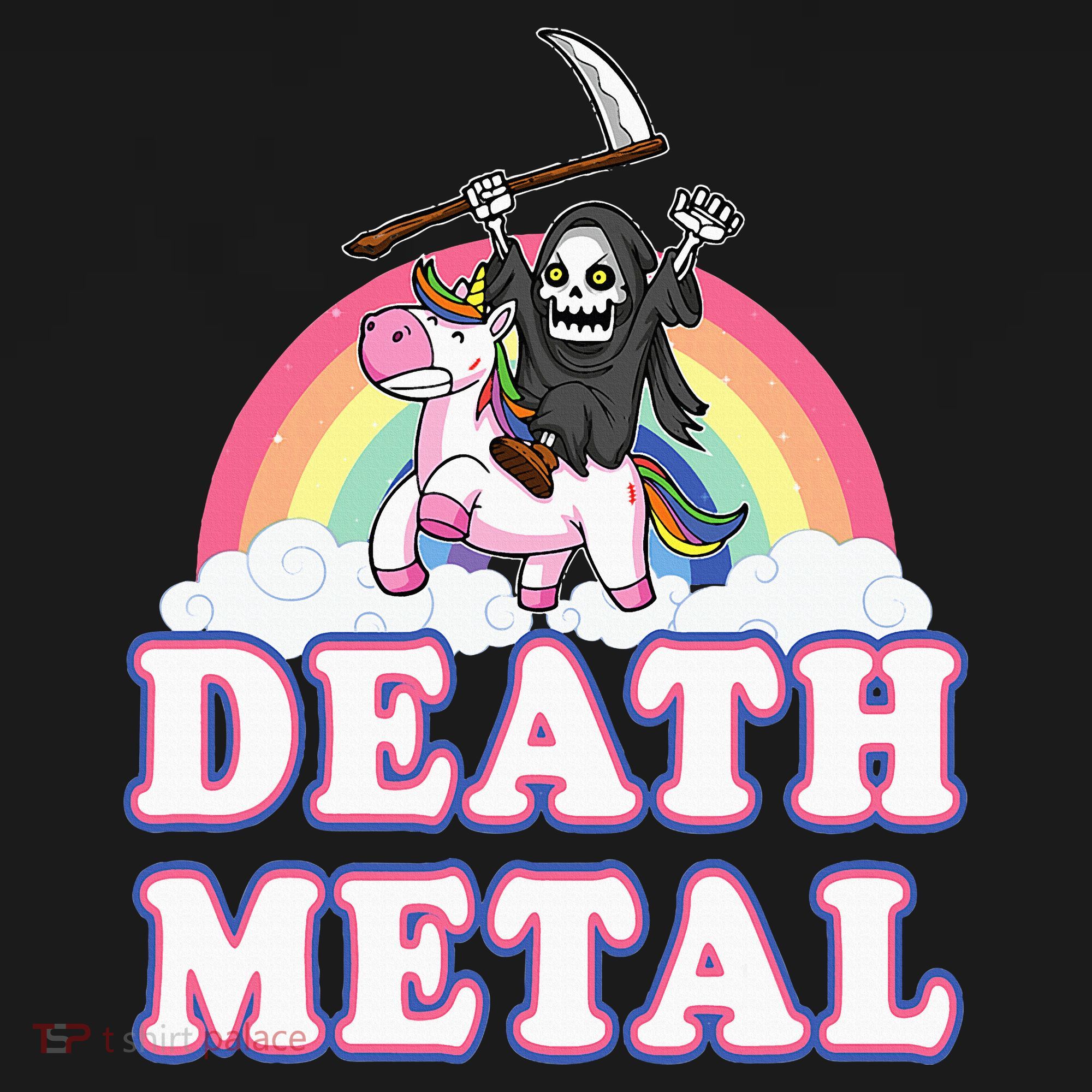 Death Metal Rock Music Rainbow Grim Reaper Riding Unicorn Women's Hoodie