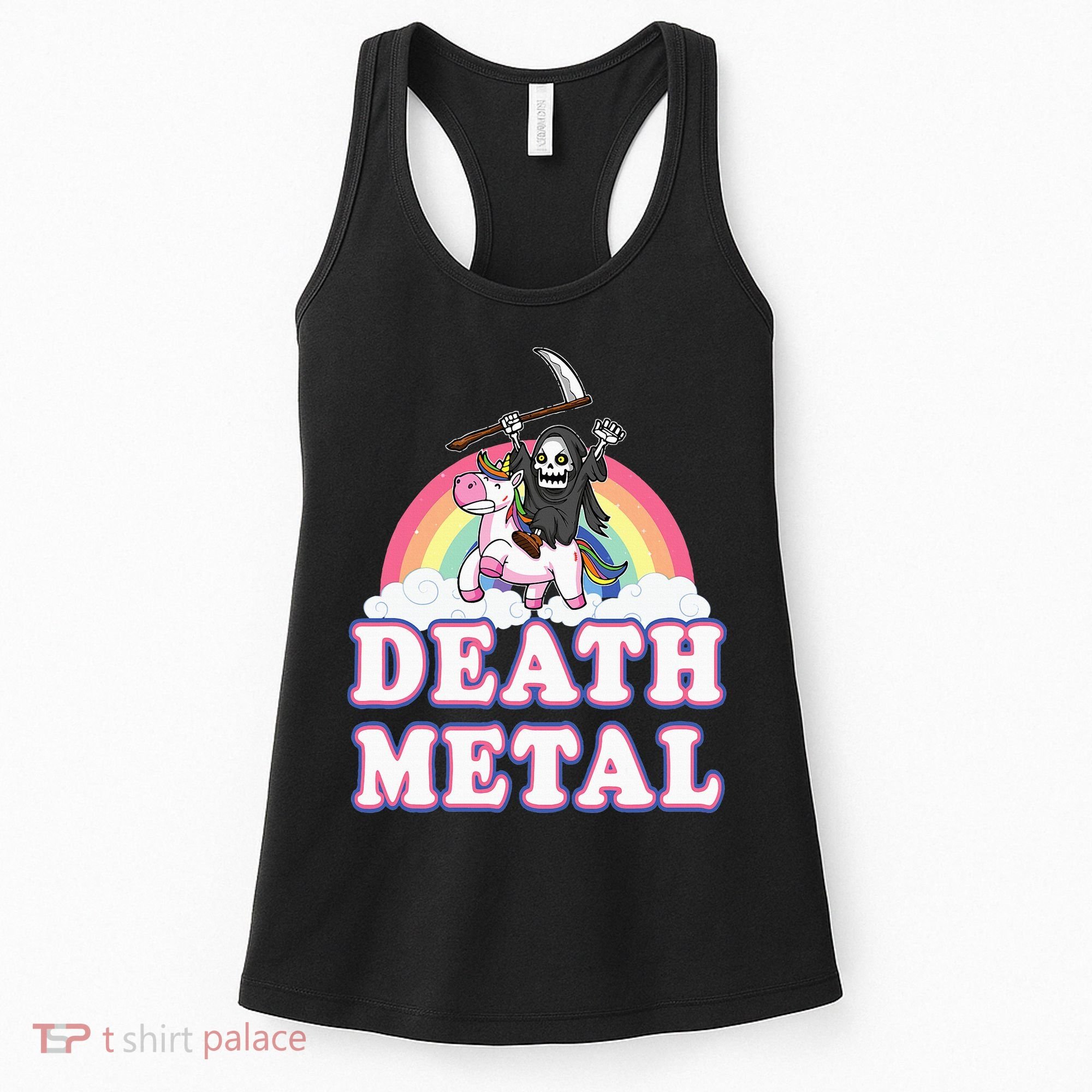 Death Metal Rock Music Rainbow Grim Reaper Riding Unicorn Women's Tank Top