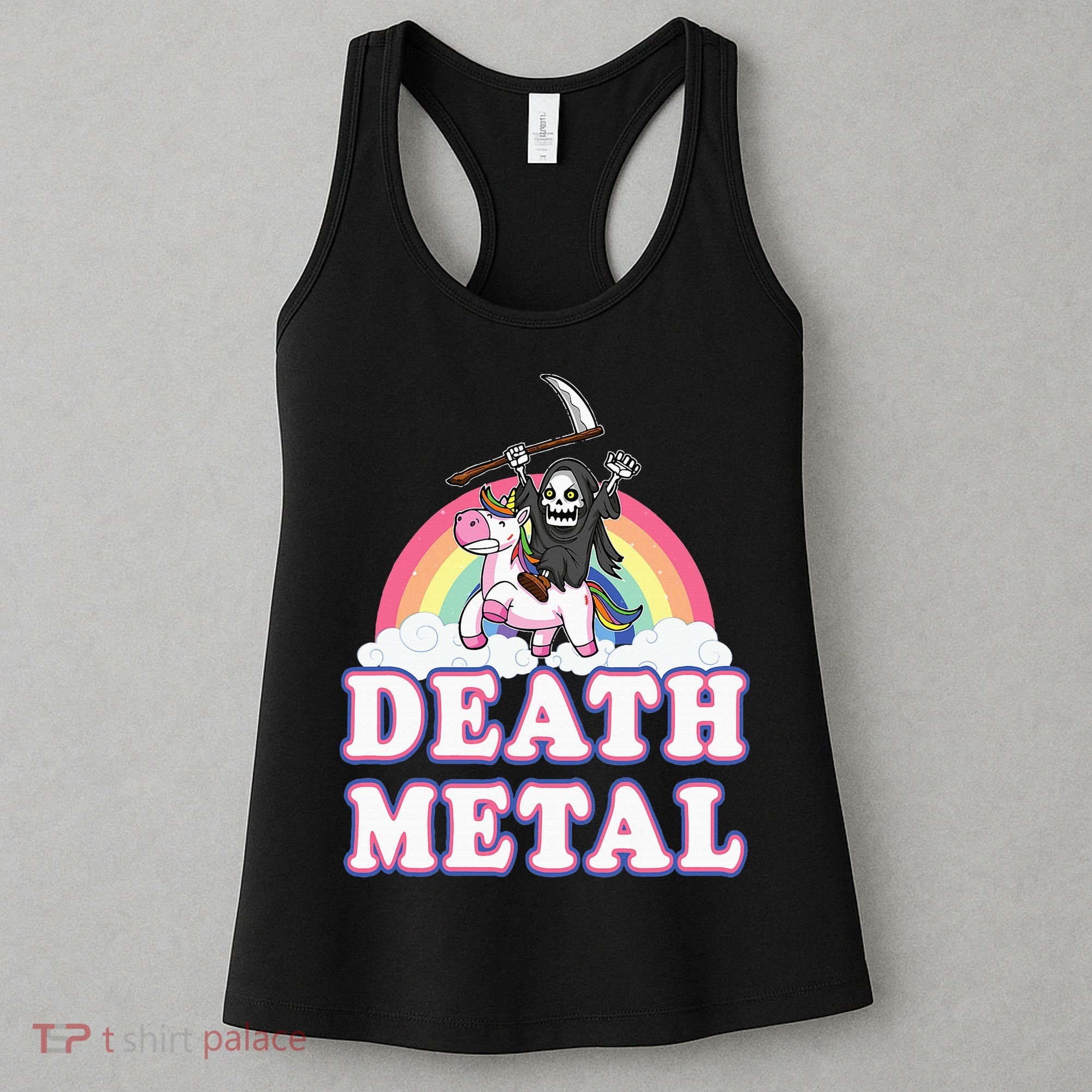 Death Metal Rock Music Rainbow Grim Reaper Riding Unicorn Women's Tank Top