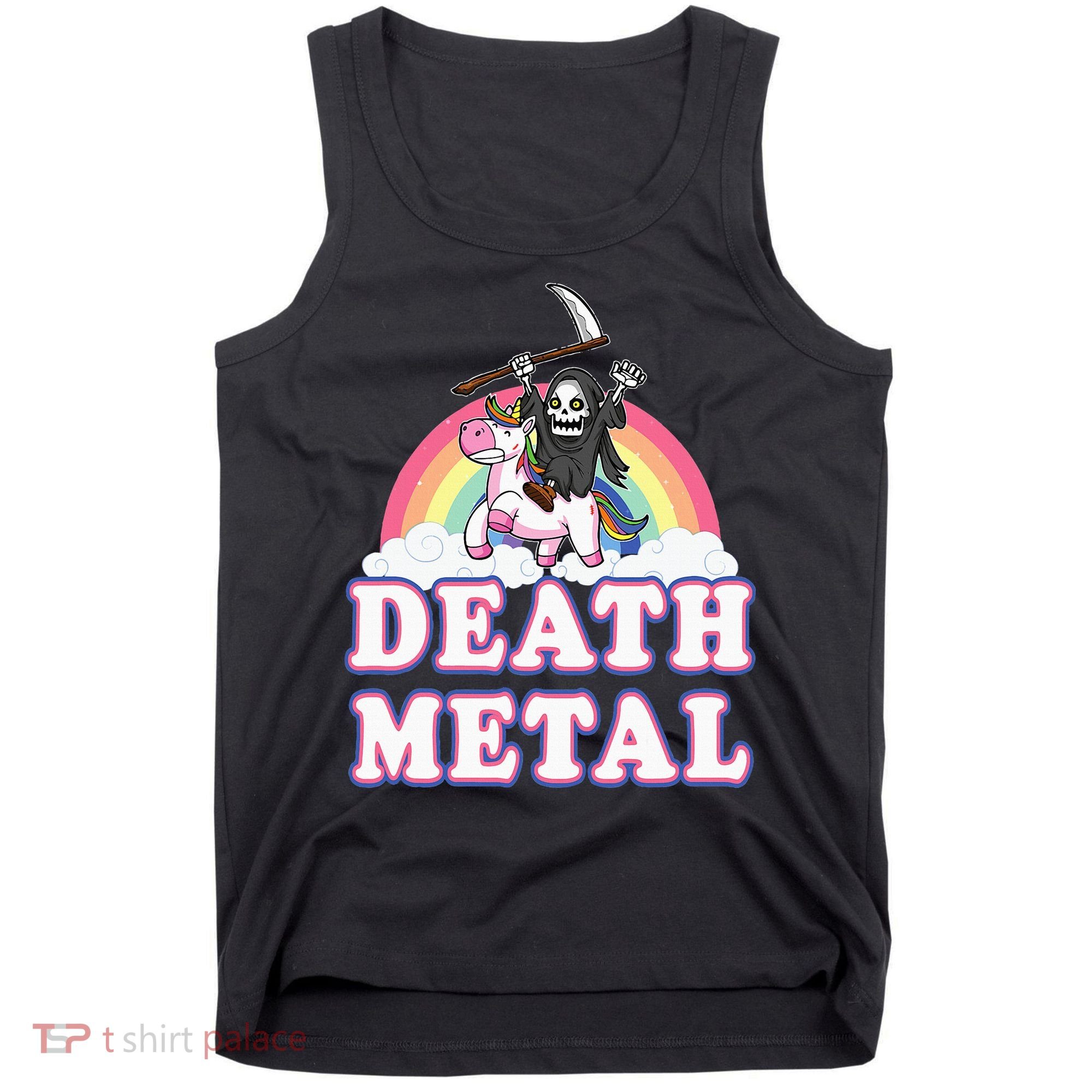 Death Metal Rock Music Rainbow Grim Reaper Riding Unicorn Tank Top