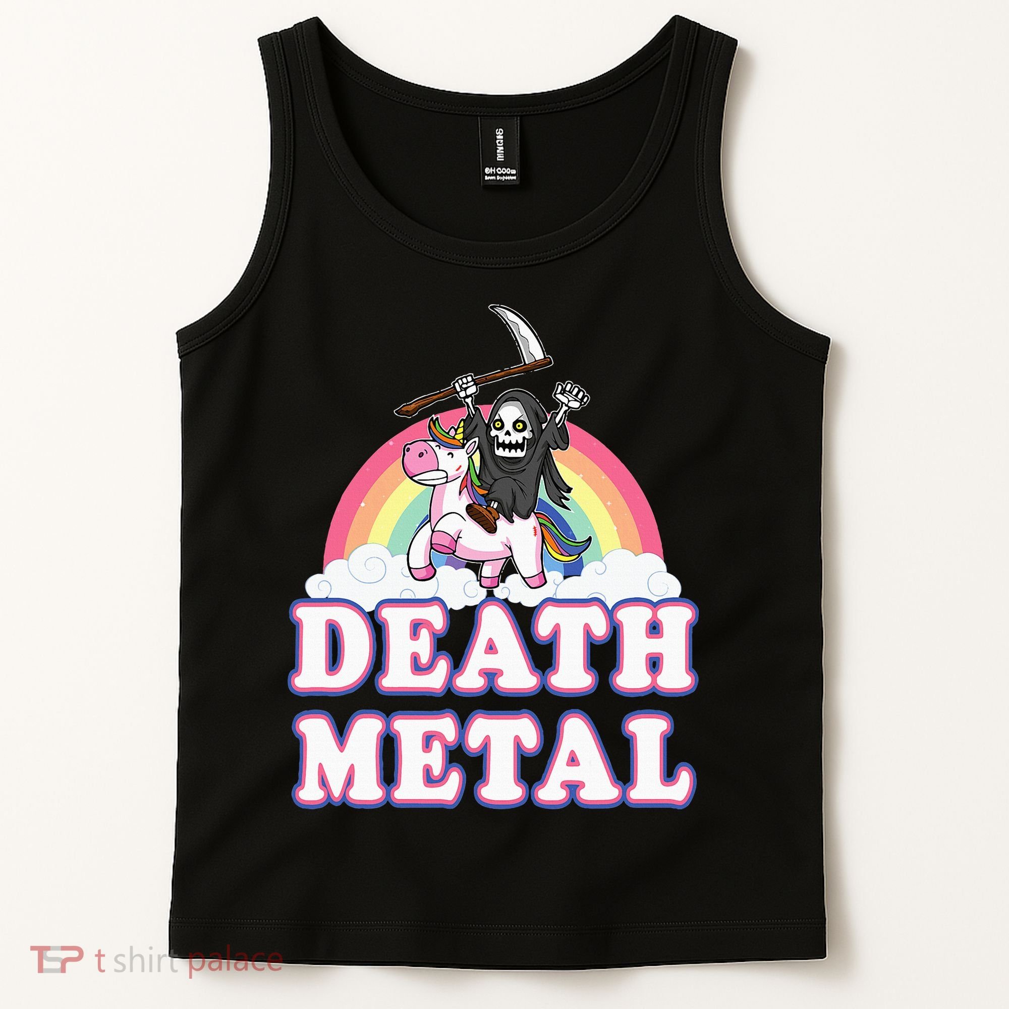 Death Metal Rock Music Rainbow Grim Reaper Riding Unicorn Tank Top