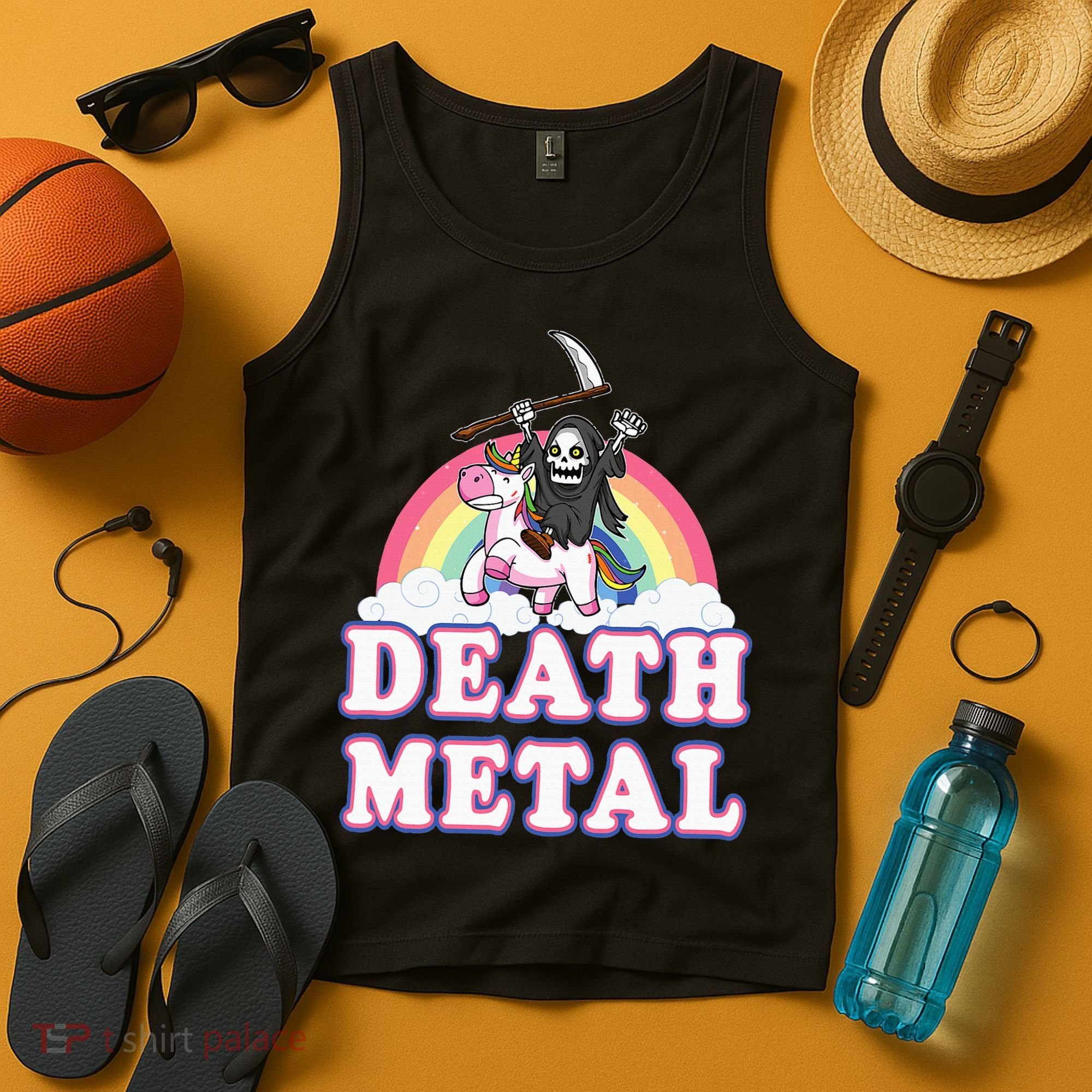 Death Metal Rock Music Rainbow Grim Reaper Riding Unicorn Tank Top