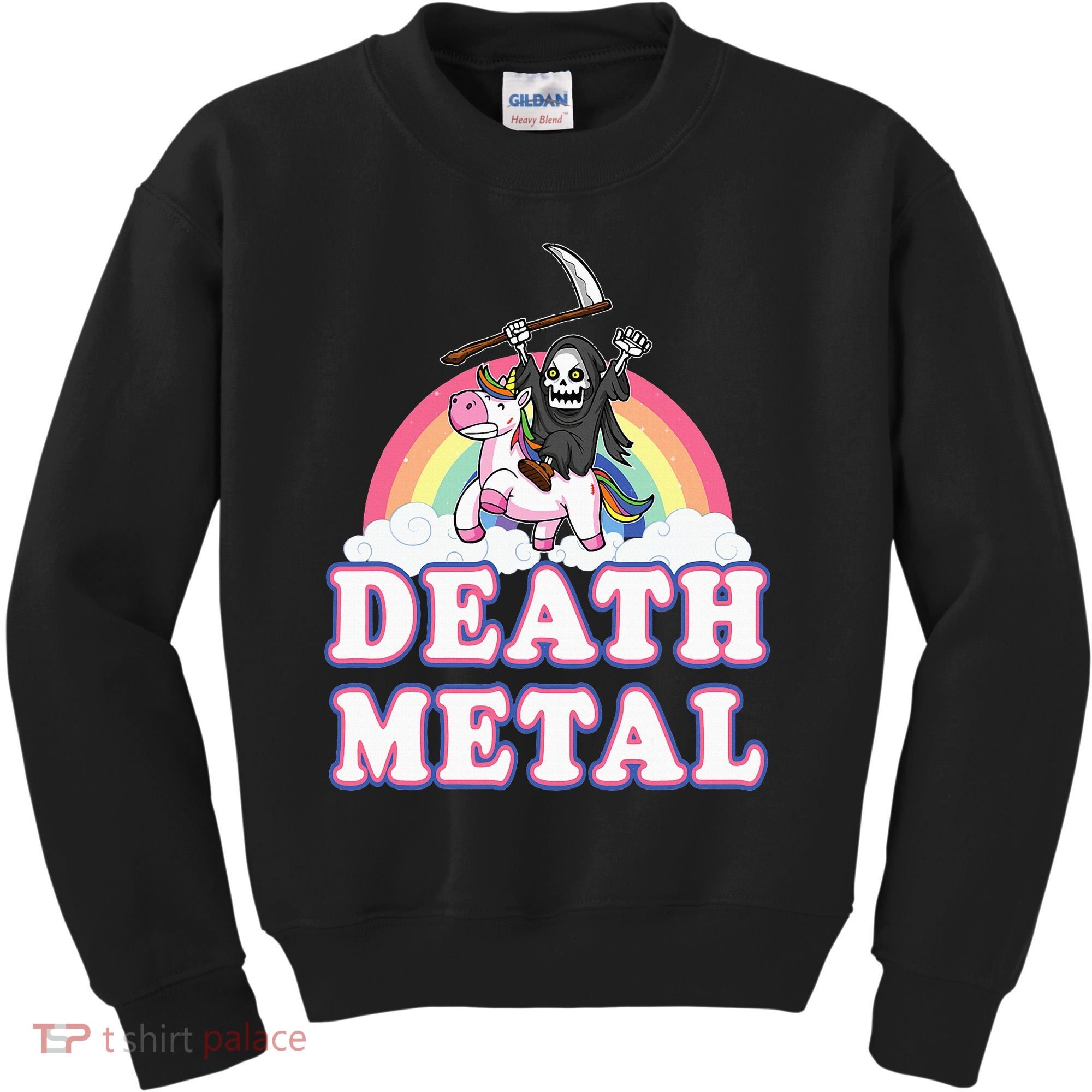 Death Metal Rock Music Rainbow Grim Reaper Riding Unicorn Kids Sweatshirt