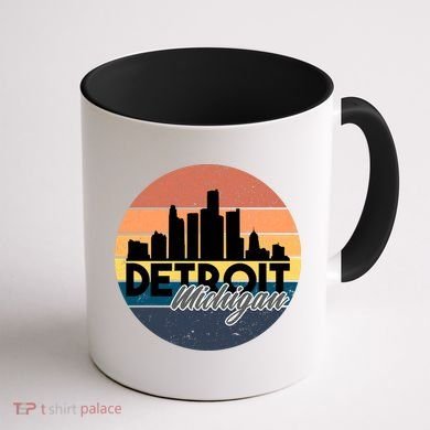 Detroit Michigan Retro Skyline Coffee Mug back