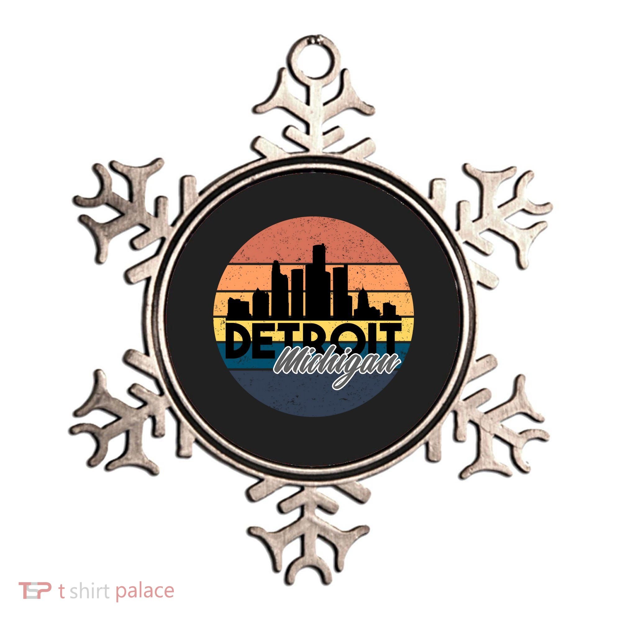 Detroit Michigan Retro Skyline Ornament