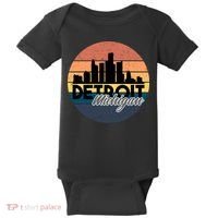 Detroit Michigan Retro Skyline Baby Bodysuit thumb 0
