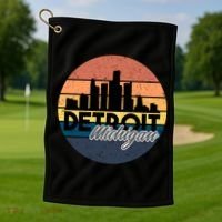 Detroit Michigan Retro Skyline Golf Towel thumb 1
