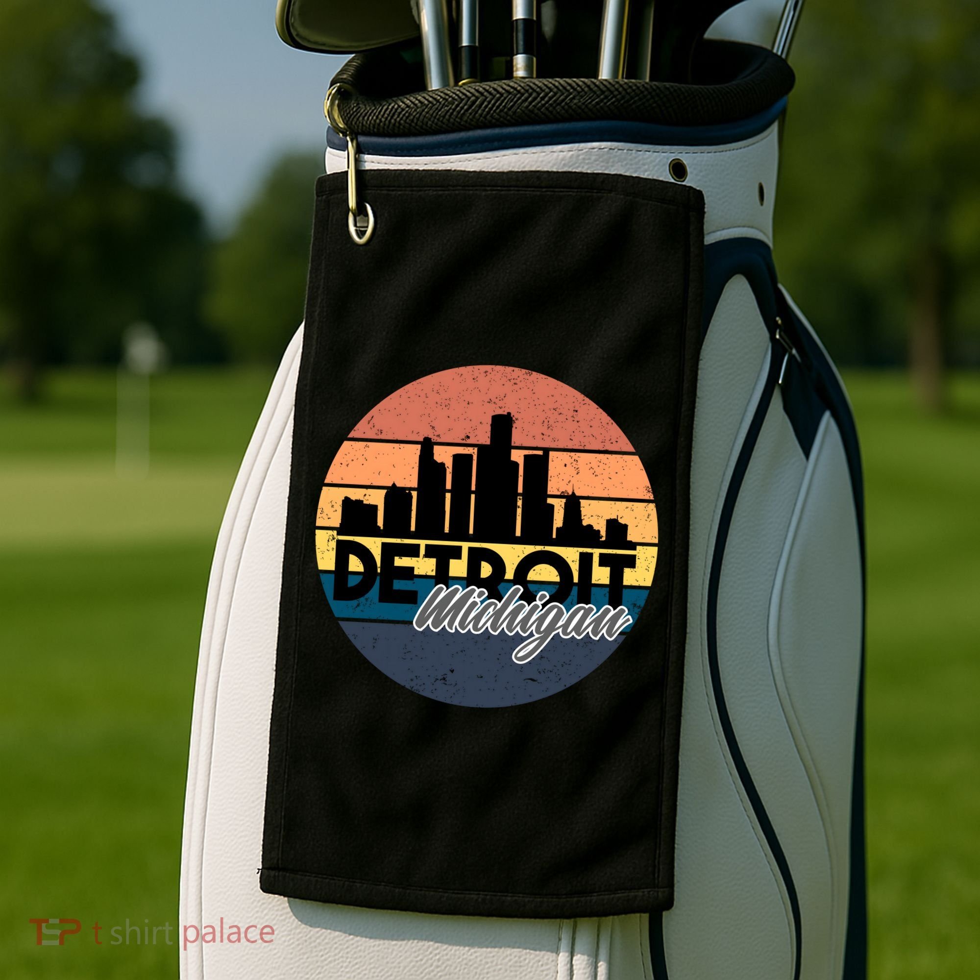 Detroit Michigan Retro Skyline Golf Towel