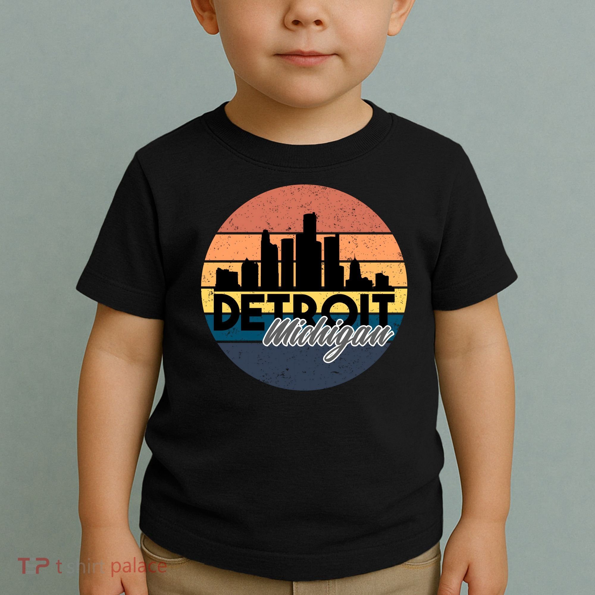 Detroit Michigan Retro Skyline Toddler T-Shirt