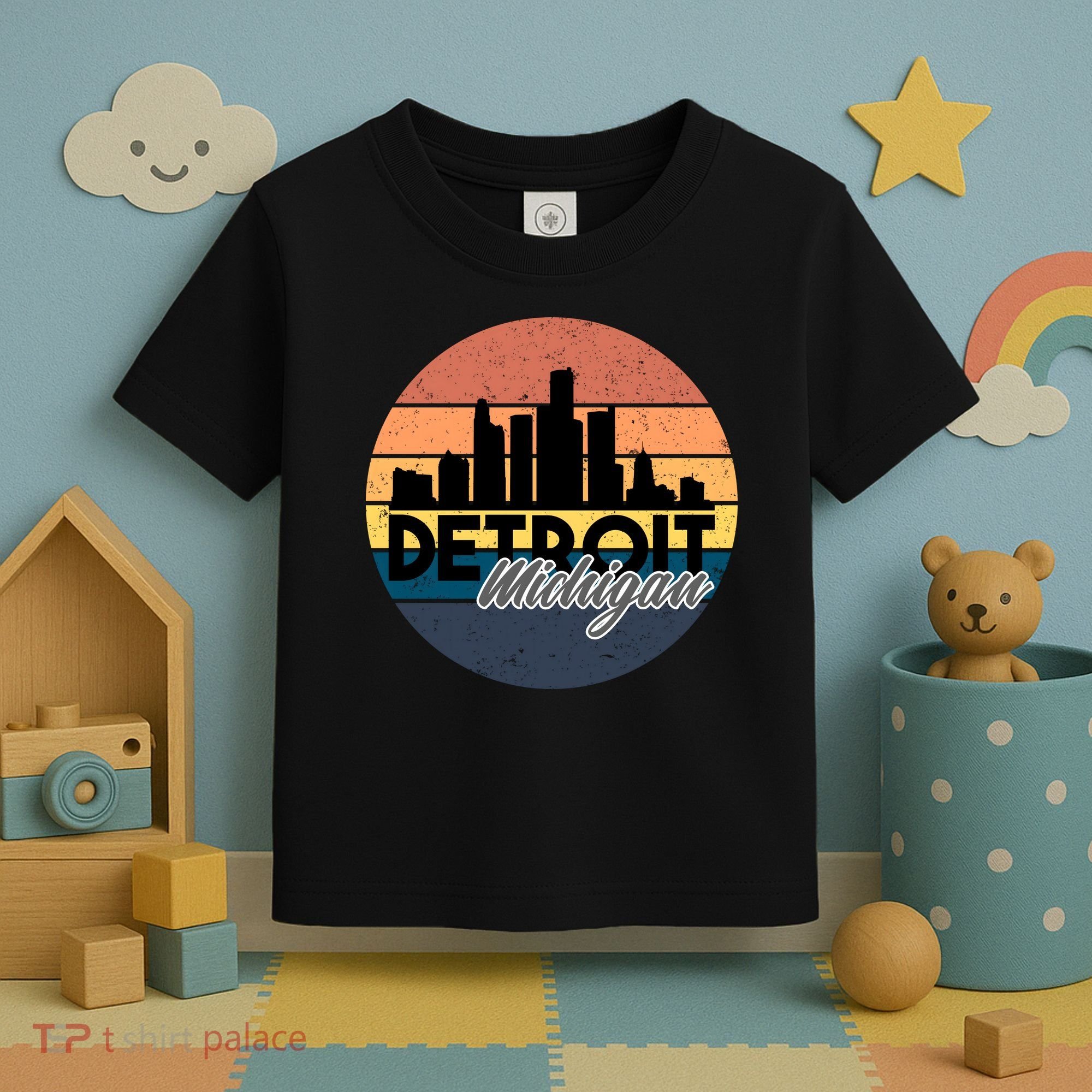 Detroit Michigan Retro Skyline Toddler T-Shirt