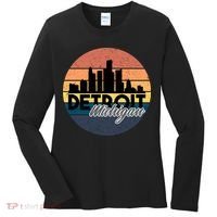 Detroit Michigan Retro Skyline Women's Long Sleeve Shirt thumb 0