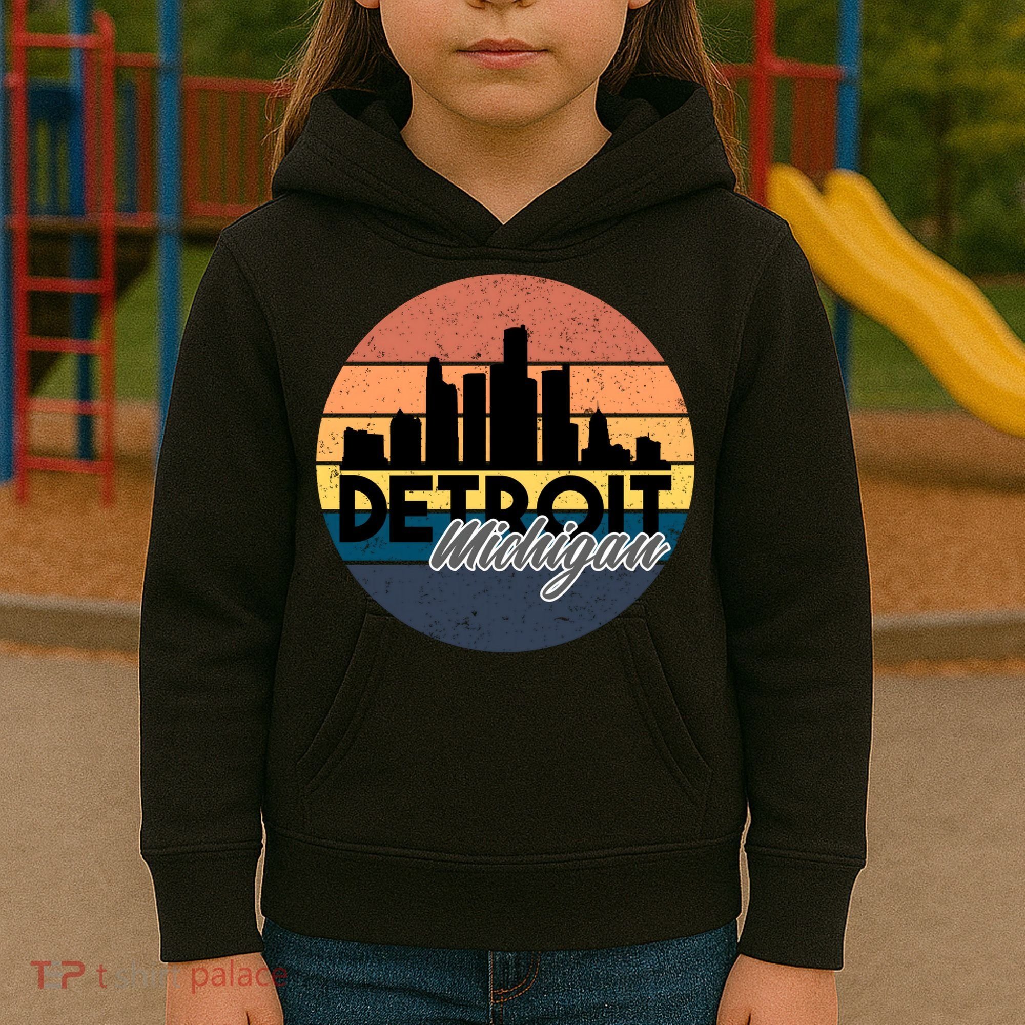 Detroit Michigan Retro Skyline Kids Hoodie