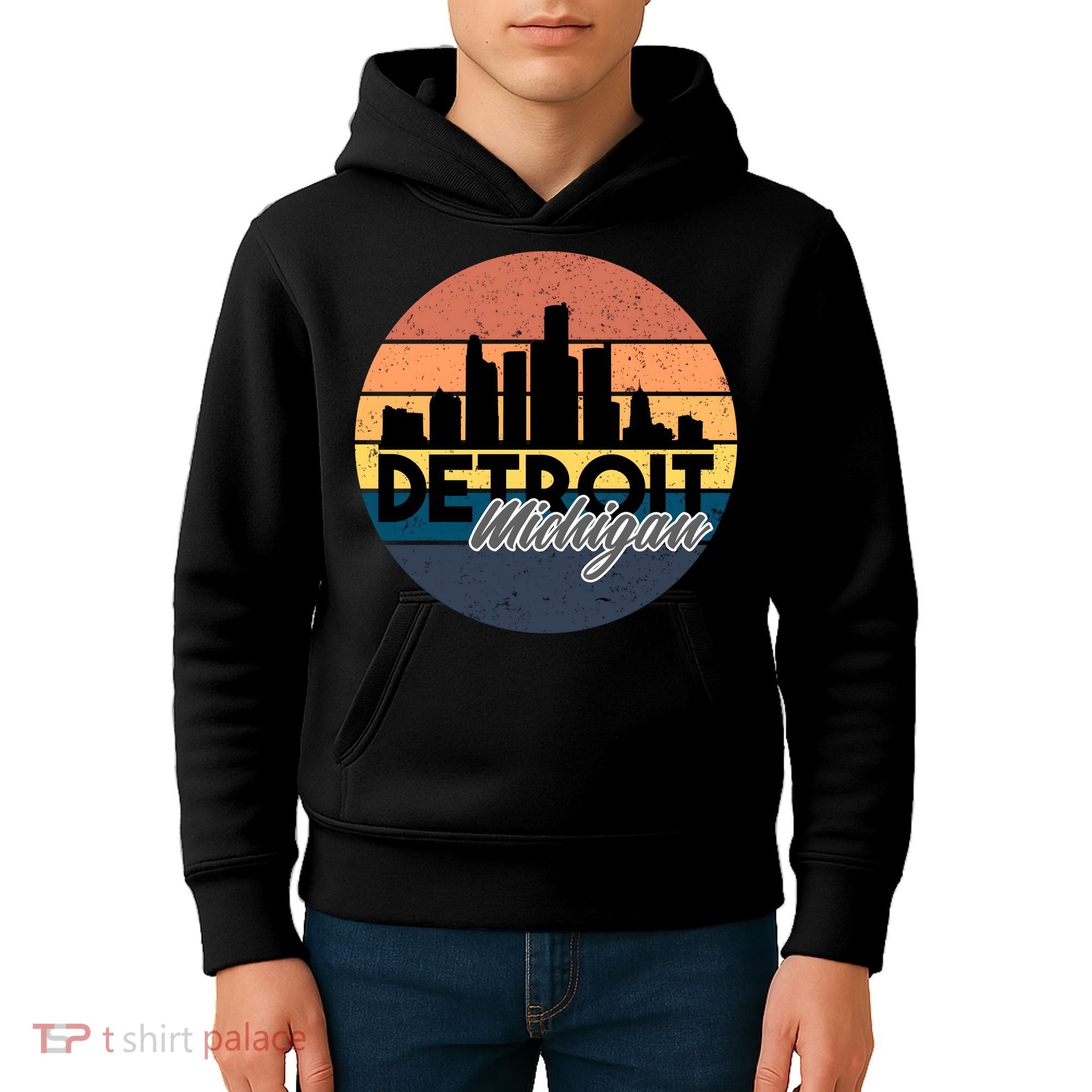 Detroit Michigan Retro Skyline Kids Hoodie