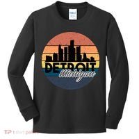 Detroit Michigan Retro Skyline Kids Long Sleeve Shirt thumb 0