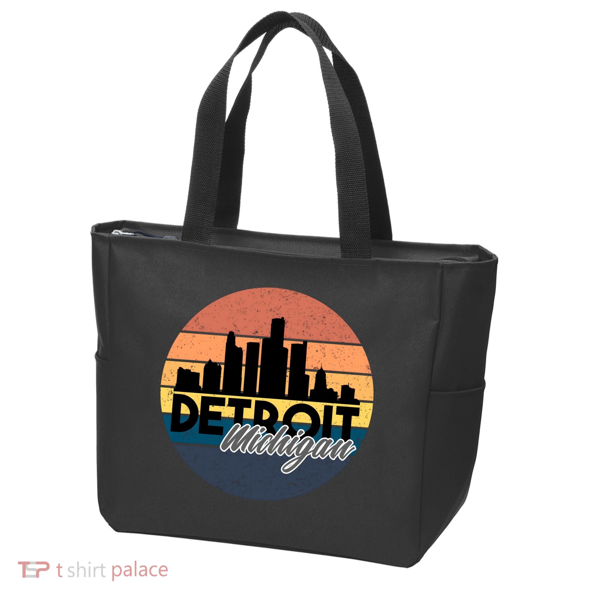 Detroit Michigan Retro Skyline Tote Bag
