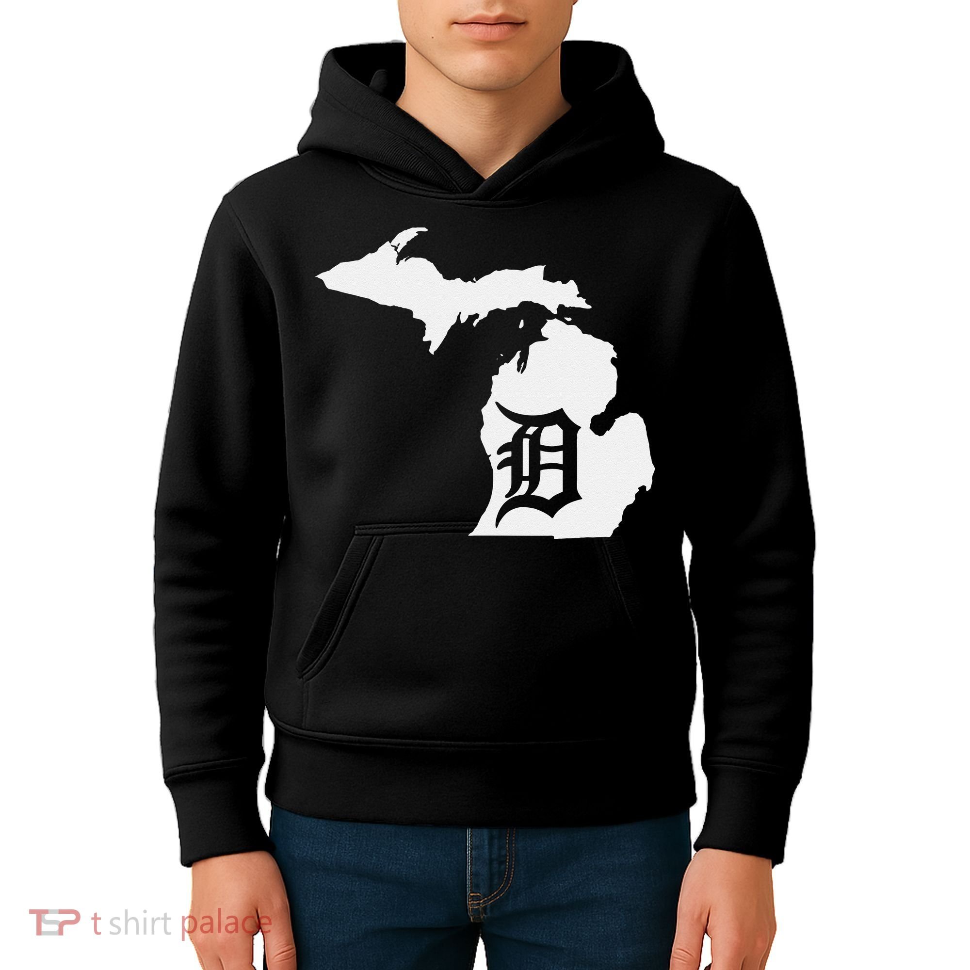 Detroit Michigan State Map Silhouette D United States Kids Hoodie