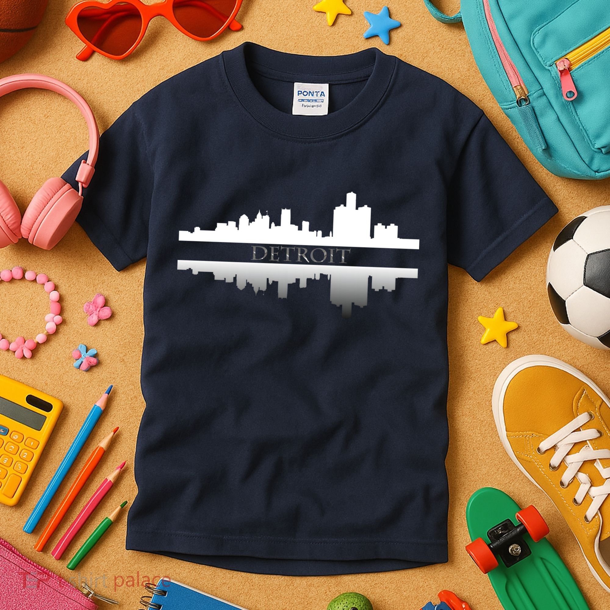 Detroit Mirrored Skyline Kids T-Shirt