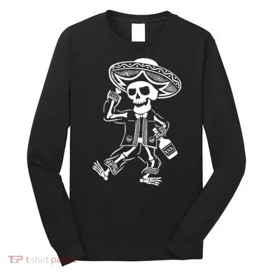Drunk Mariachi Skeleton Long Sleeve Shirt