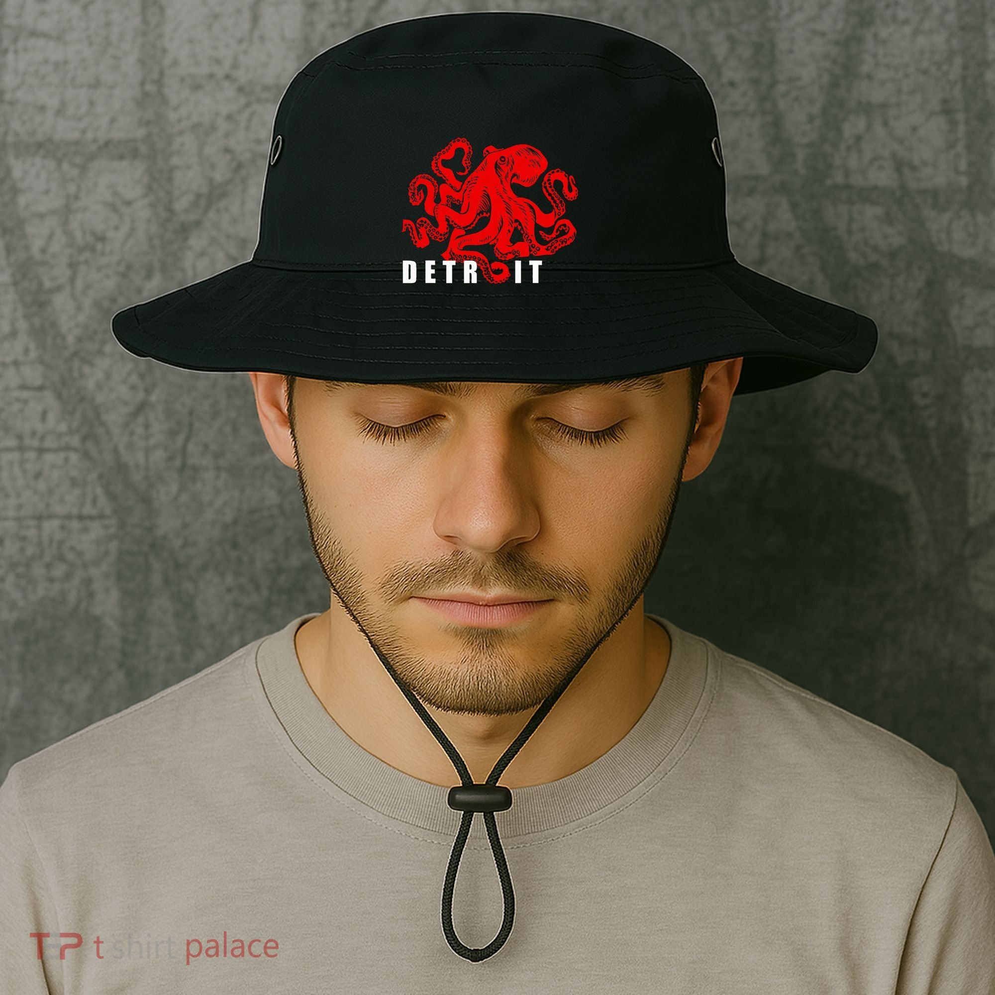 Detroit Michigan Souvenir Octopus Kraken Detroit Bucket Hat