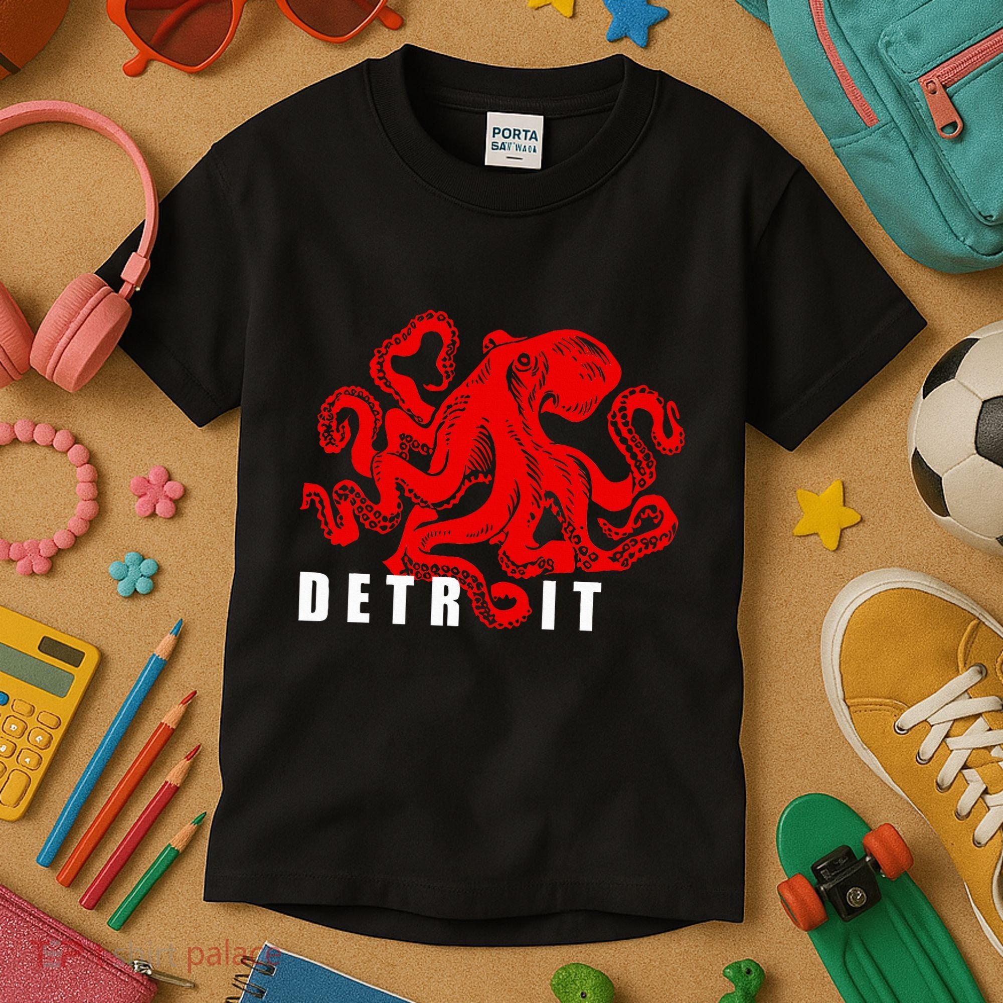 Detroit Michigan Souvenir Octopus Kraken Detroit Kids T-Shirt
