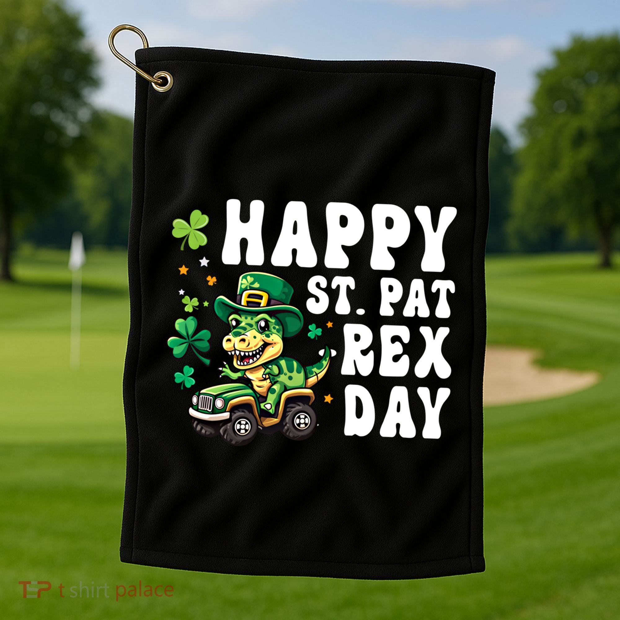 Dino Monster Truck Happy St Pat Rex Day St Patricks Day Cool Gift Golf Towel