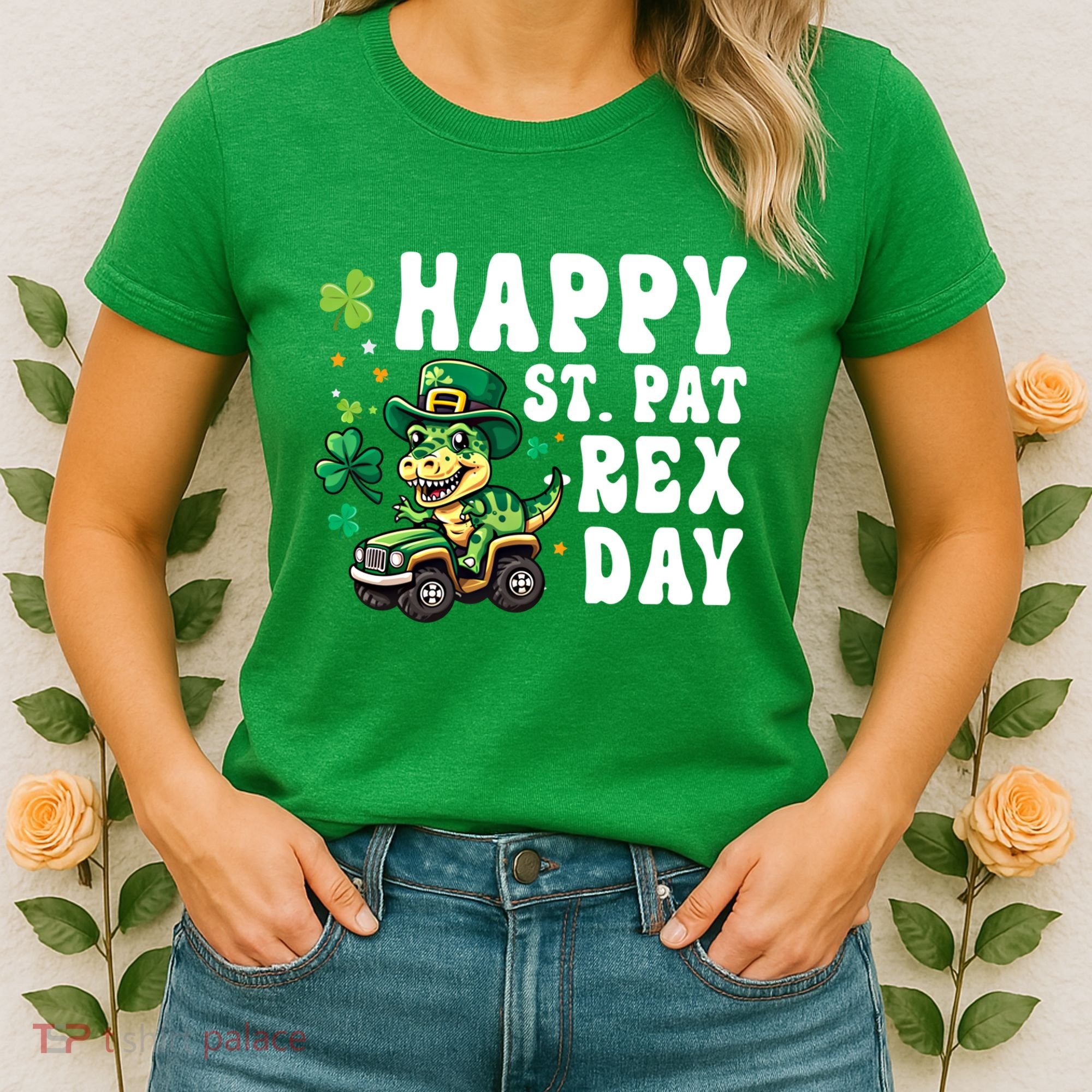 Dino Monster Truck Happy St Pat Rex Day St Patricks Day Cool Gift Women's T-Shirt